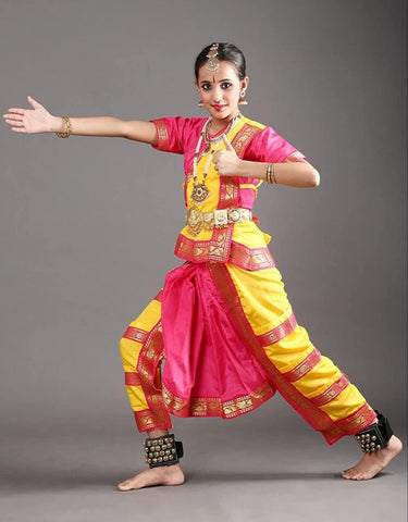 Bharatanatyam Dance Costume Dress for Girls in Yellow and Pink