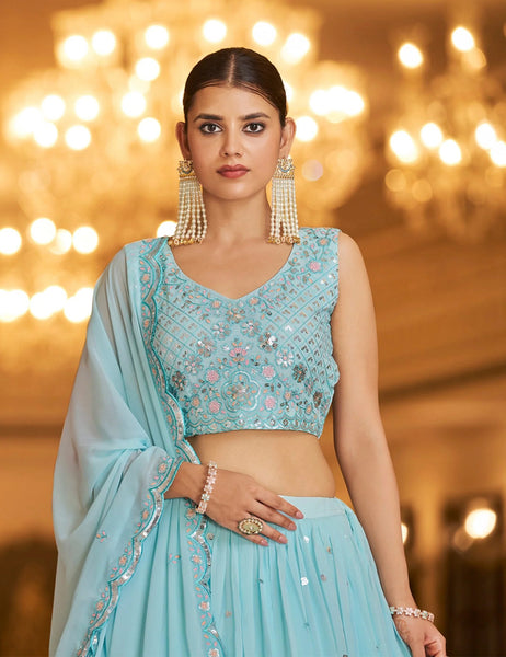 Sky Blue Color Lehenga Choli For Wedding – Sulbha Fashions