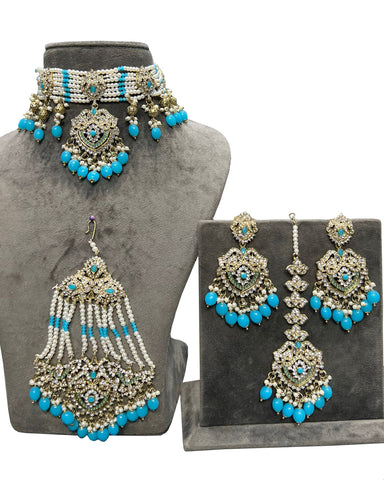 Party Wear Syan kundan along with beads work Necklace with Earrings