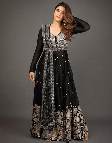 Black Georgette With Sequence Embroidery Work Gown Dupatta