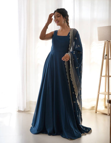 Anarkali Gown With Heavy Embroidered Dupatta