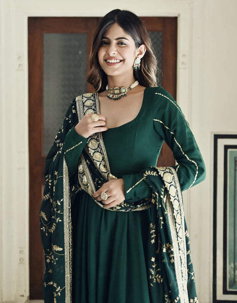 green emerald velvet dress Buy Green Woven Design Chanderi Silk Anarkali Suit With Dupatta Online at  Rs.1999 main image 1