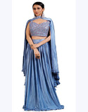 Party wear Blue Designer Lehenga Ready To Wear Pre Pleated Saree
