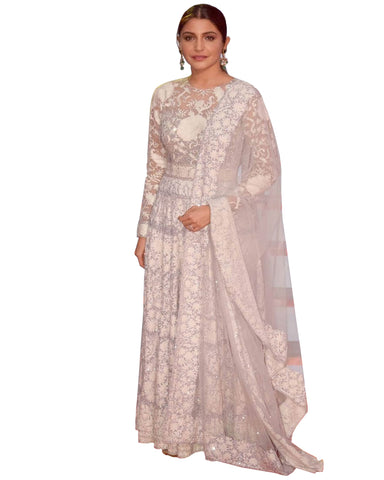 Bollywood Anushka Sharma Off-White Color Net Anarkali Suit