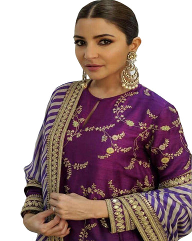 Purple Taffeta Silk With Fully Embroidery long Suit
