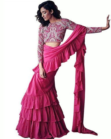 Pink Colour With Freel Saree
