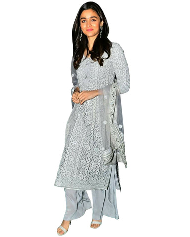 Bollywood Grey Color Alia Bhatt Palazzo Suit