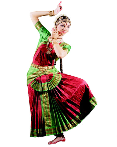 Green & Red Bharatnatyam Dance Dress