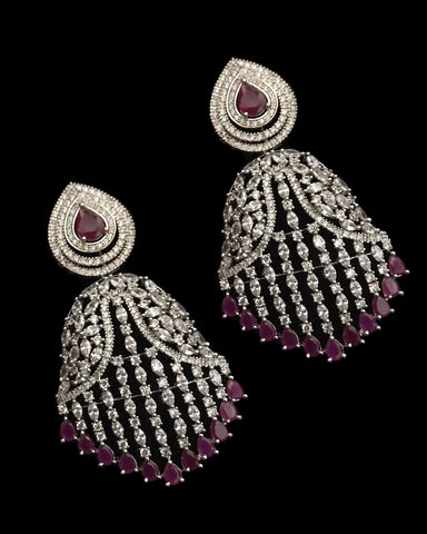Party Wear White, Pink Zircon Stone Ring Earrings