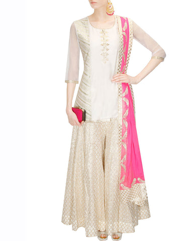 White Color Ivory chanderi Sharara suit