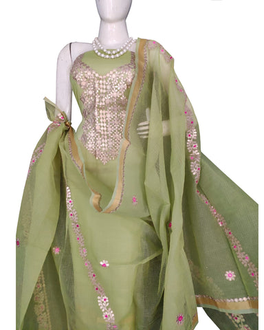 Green Color Chanderi Gota Patti Suit