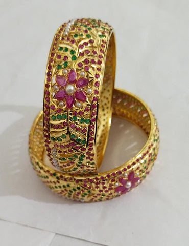 High Quality One Gram Gold Plated with Real Stones Bangles