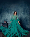Beautiful Arctic Blue Color Floor Length Satin Gown with Chiffon Dupatta for Special Occasion