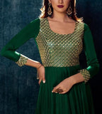 Lovely Bottle Green Color Floor Length Satin Gown with Chiffon Dupatta for Special Occasion