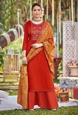 Red Color Designer Palazzo Suit