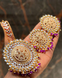 Beautiful Golden Mirror work Earrings and Maang tikka for Special Occasion