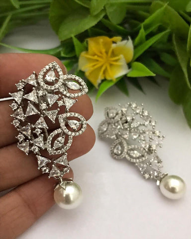 Beautiful White and Silver Color Earrings for Special Occasion