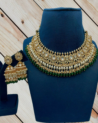 Beautiful Golden and Green Color Necklace, Earrings