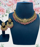Beautiful Golden and Pink Color Necklace, Earrings for Special Occasion