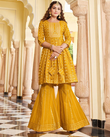 Designer Party Wear Yellow Color Palazzo Suit
