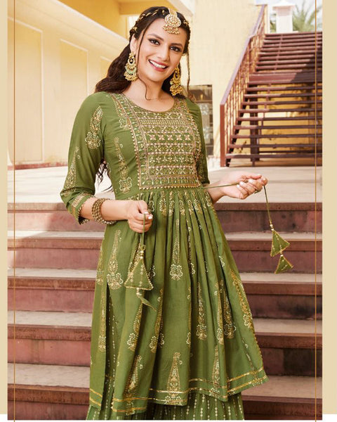 Designer Party Wear Green Color Palazzo Suit