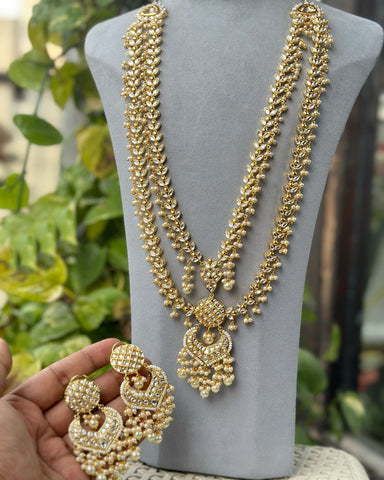 Golden & White Kundan Jadau Necklace with Earrings