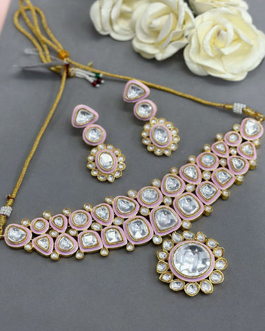 White Kundan Jadau Necklace with Earrings