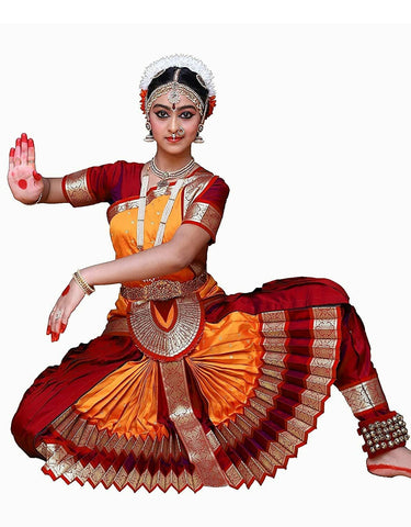Red and Orange Color Bharatanatyam Costume