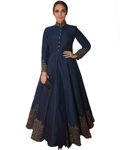 Navy Blue Silk Color Bollywood Gown