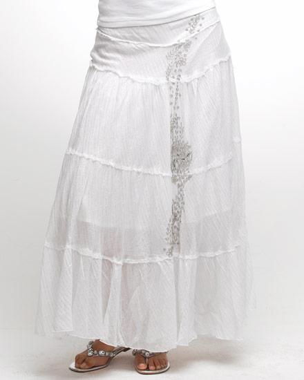 White Long Crape Cotton Skirt