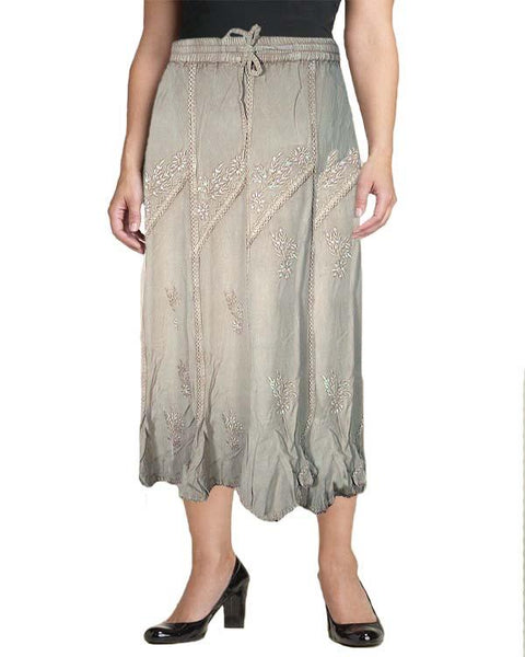 Brown Rayon Embroidered Skirt