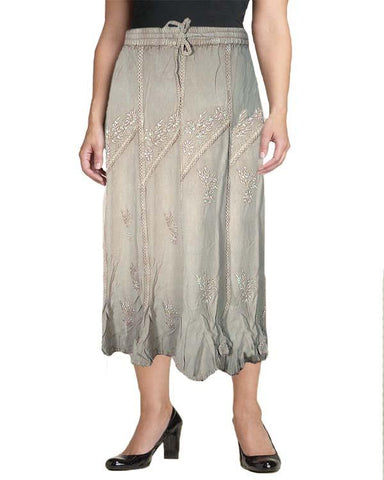Brown Rayon Embroidered Skirt