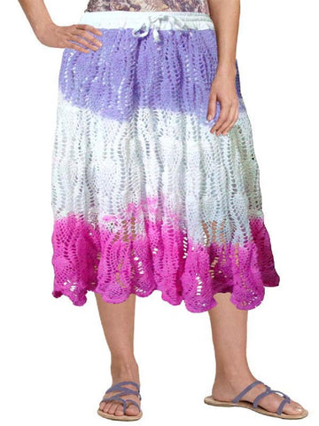 Tie and Dye White Crochet Embroidered Skirt