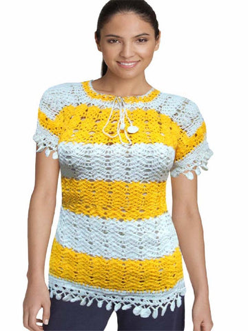 Traditional Crochet White & Yellow  Embroidered Top