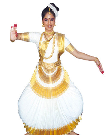 White Golden Silk Mohiniyattam Dance Dress White Golden Silk Mohiniyattam Dance Dress