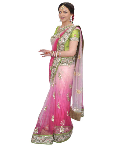 Isha Deol Engagement Fascinating Deep Pink Embroidered Saree