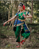 Attractive Green and Blue Color Classical Dance Kuchipudi Sunpleat Costume