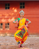 Gorgeous Yellow, Red and Dark Green Color Kuchipudi Sunpleat Costume