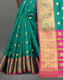 Beautiful Rama Green and Pink Color Banarasi Silk Saree with Gold Zari Weaving Chit Pallu and Zari Weaving Border for Special Occasion