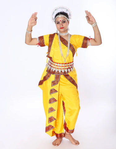 Odissi Dance Costume In Yellow Satin