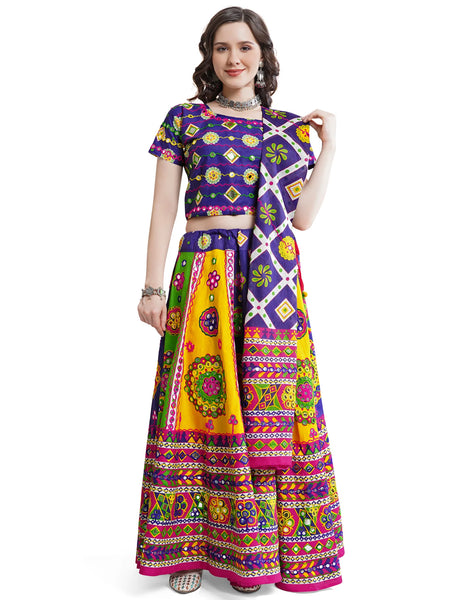 Blue & Yellow Color Cotton Navratri Chaniya Choli