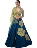 Blue Sequined Lehenga with Blouse and Dupatta