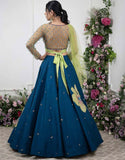 Blue Sequined Lehenga with Blouse and Dupatta