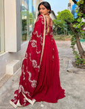 Crimson Red Gota Embroidered Raw Silk Bridal Lehenga