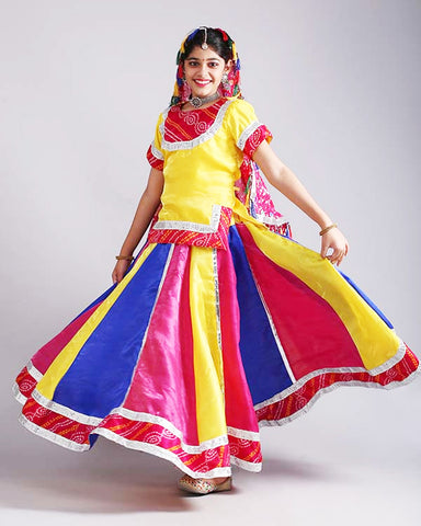 Rajasthani Ghoomar Folk Multi Yellow Dance Dress