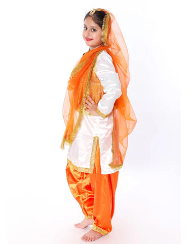 White/Orange Silk Punjabi Bhangra Dance Dress