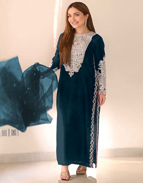 Blue Color Georgette Designer Pakistani Long Suit
