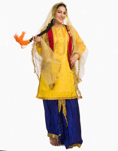 Yellow/Blue Silk Punjabi Bhangra Dance Dress