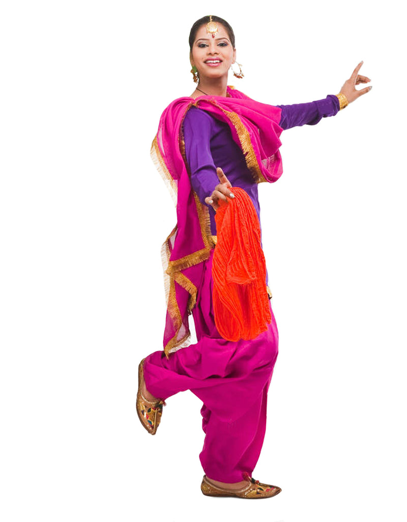 Punjabi Dance Fancy Dress For Punjabi Girl Purpal/Pink Silk
