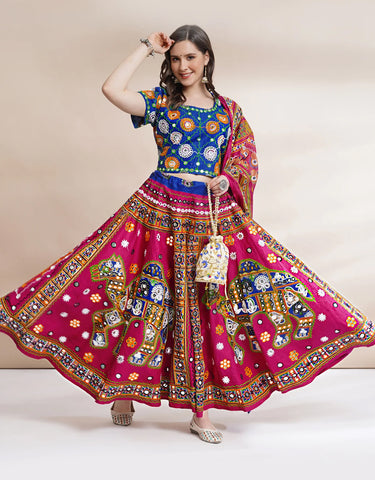 Blue & pink Cotton Navratri Chaniya Choli